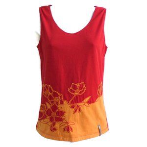North Face Tank Floral Embroidery Athletic A5 Series S Red Yellow Cotton India